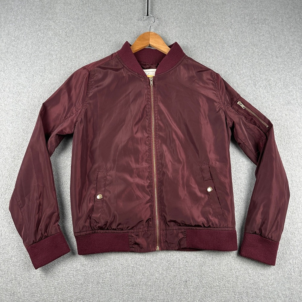 Angel Kiss Jacket Womens Medium 30040 Burgundy Bomber Full Zip Ribbed Trim